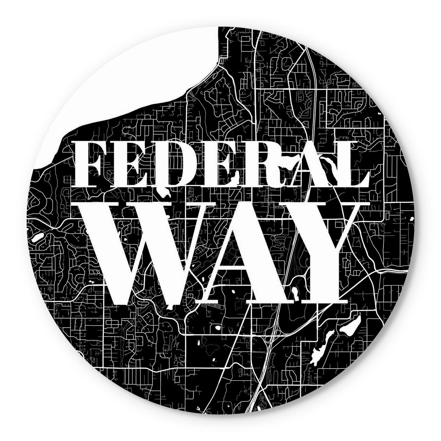 Minimalistic B&W Washington Federal Way Map | Wood Sign | Eaches | Min 1