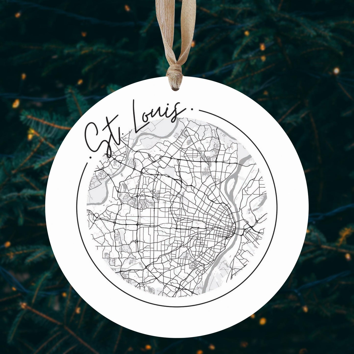 Minimalist B&W Missouri St Louis Circle Map | Wood Ornament | Eaches | Min 1