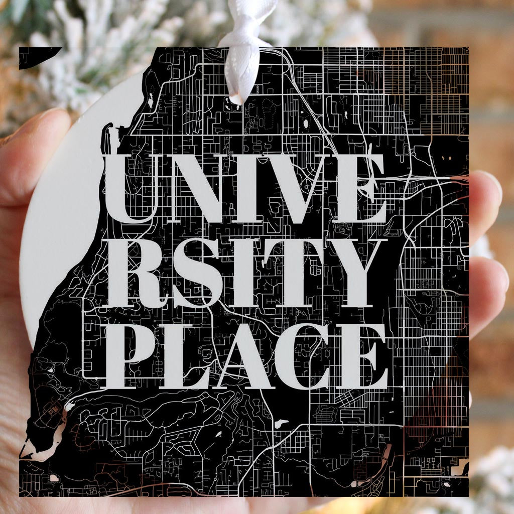 Minimalistic B&W Washington University Place Map | Wood Ornament | Eaches | Min 6