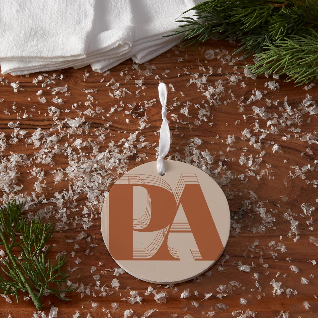 Modern Minimalist Pennsylvania Pa Initials Dark| Wood Ornament | Eaches | Min 6