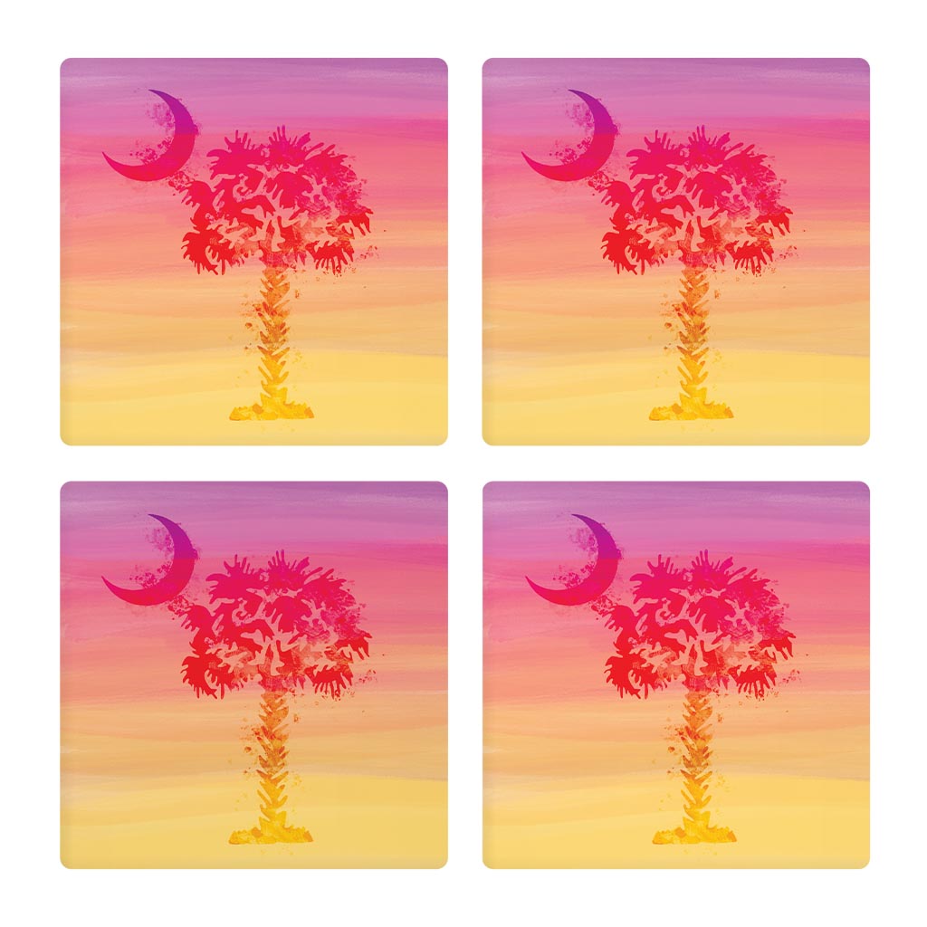 South Carolina Pink Water Color Palm Trees | Absorbent Coasters | Set of 4 | Min 2