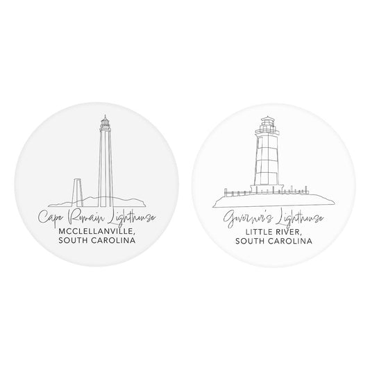 South Carolina Lighthouses | Absorbent Car Coasters | Set of 2 | Min 4