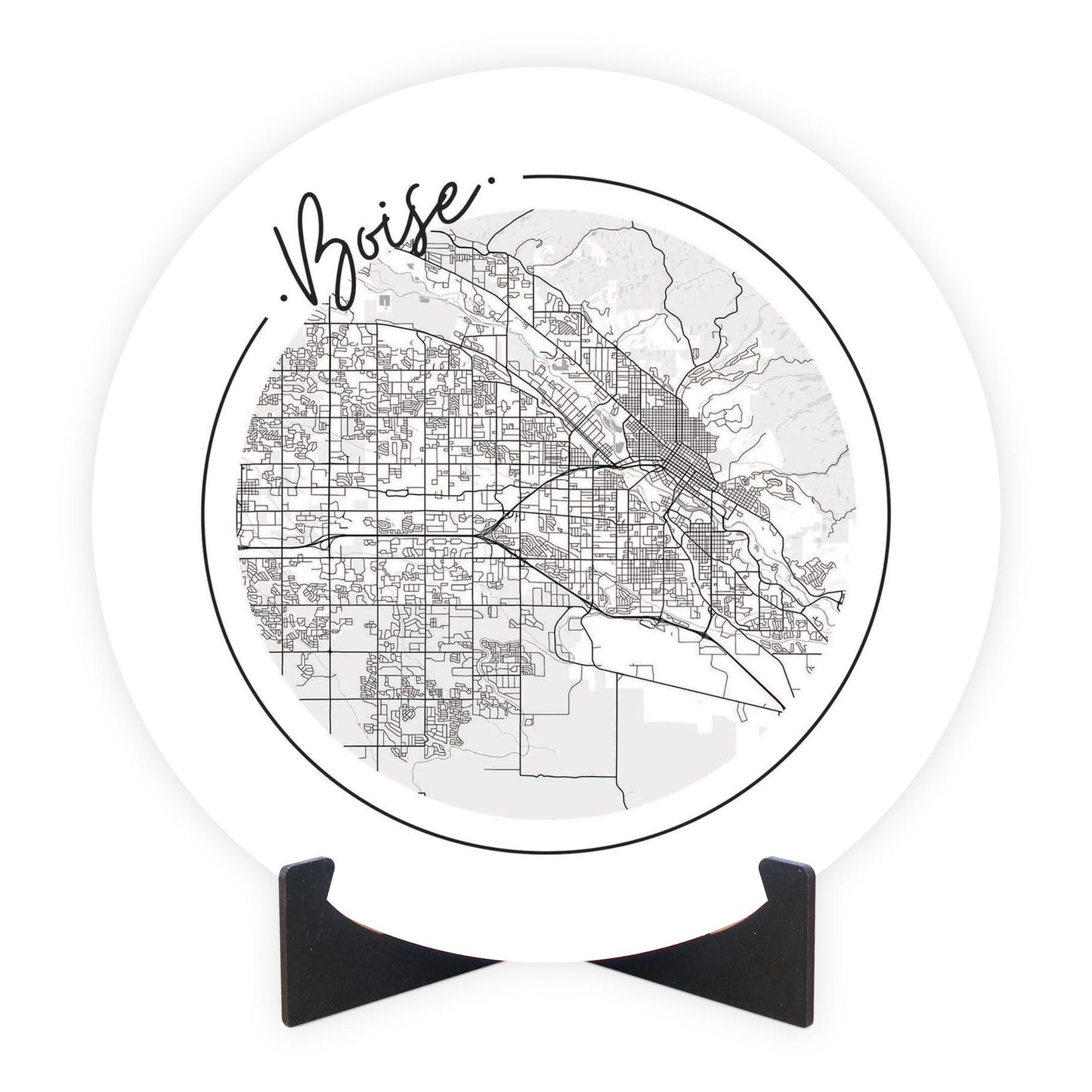 Minimalist B&W Idaho Boise Circle Map | Wood Sign | Eaches | Min 1