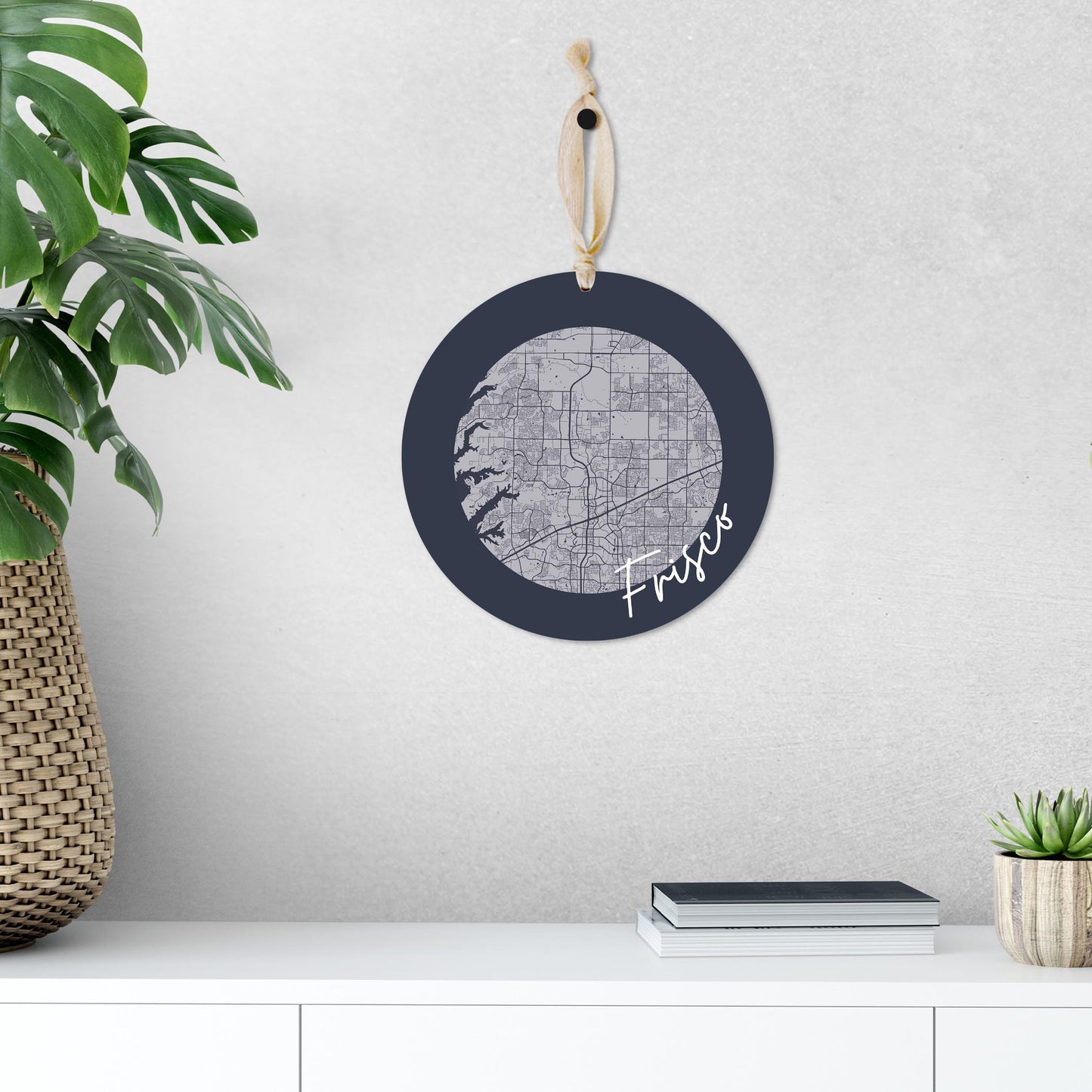 Modern Minimalist Texas Colors Frisco Circle Map | Wood Ornament | Eaches | Min 1