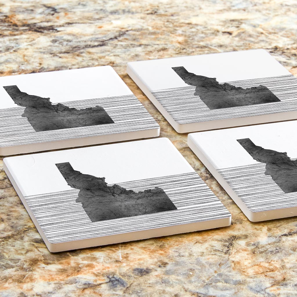 Minimalist B&W Idaho State With Straight Lines | Absorbent Coasters | Set of 4 | Min 2