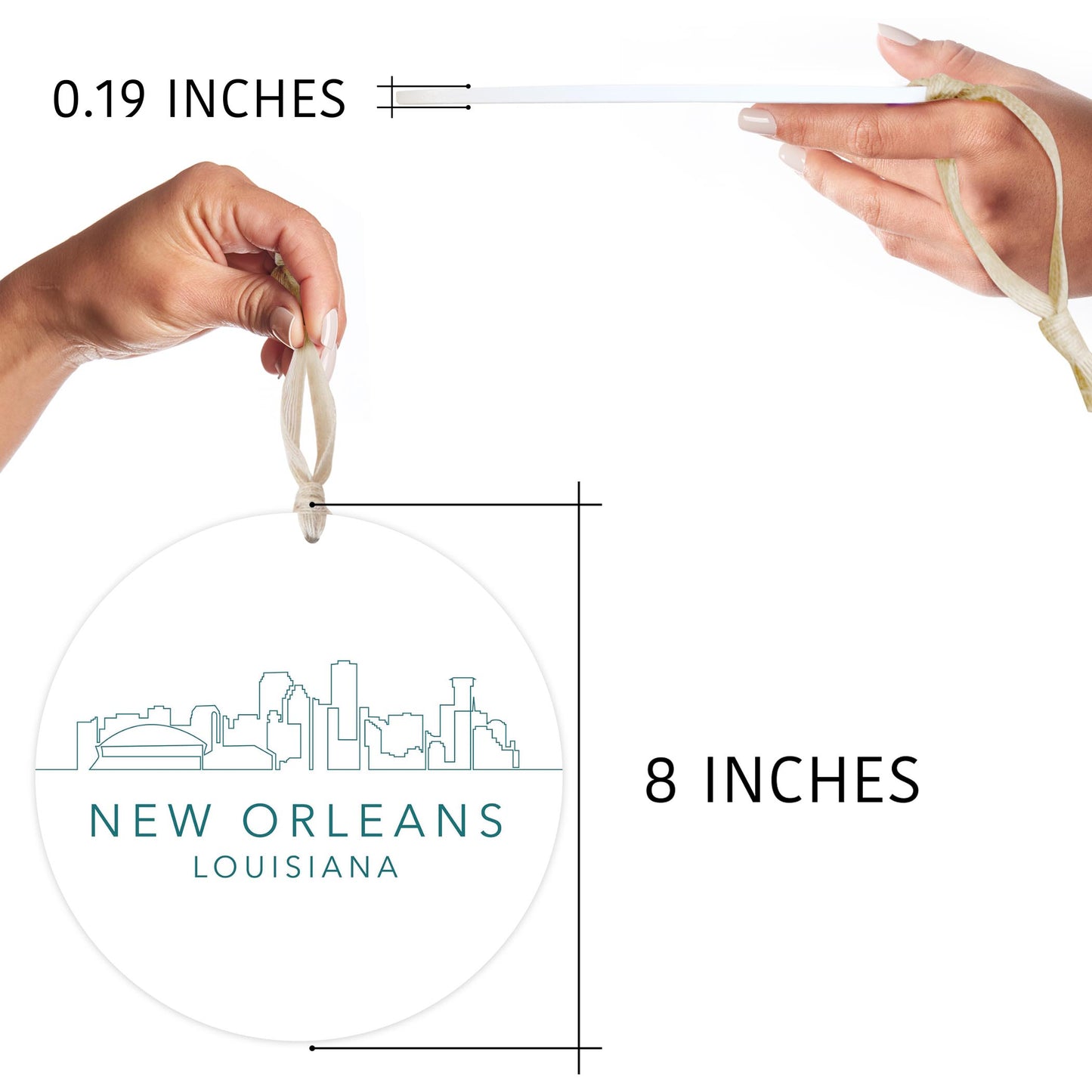 Blue White New Orleans Skyline | Wood Ornament | Eaches | Min 1