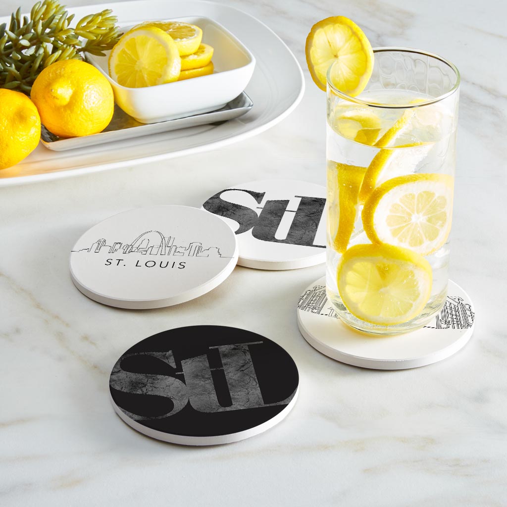 Minimalist B&W Missouri St Louis Line Drawings Stl | Absorbent Coasters | Set of 4 | Min 2