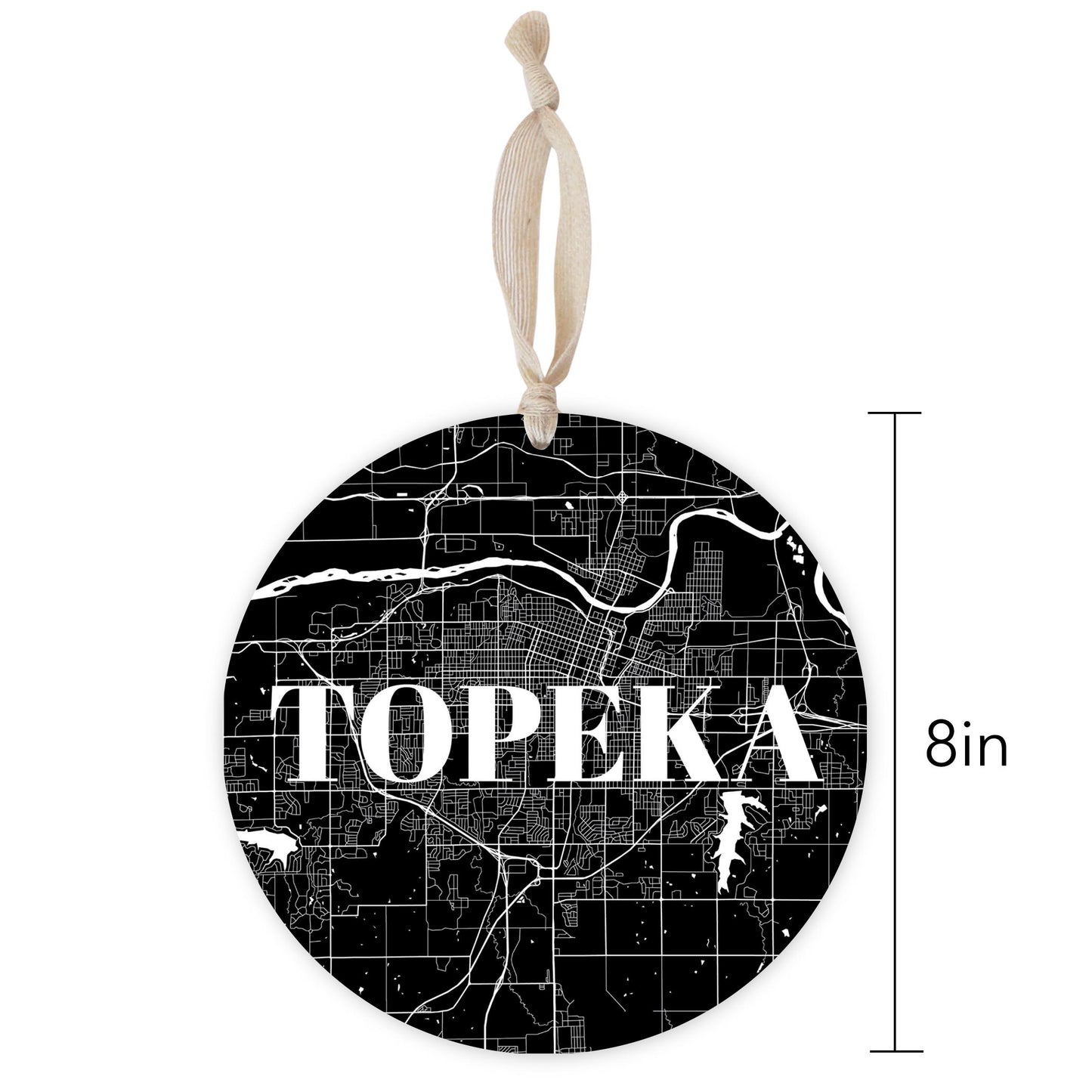 Minimalist B&W Kansas Topeka Map | Wood Ornament | Eaches | Min 1