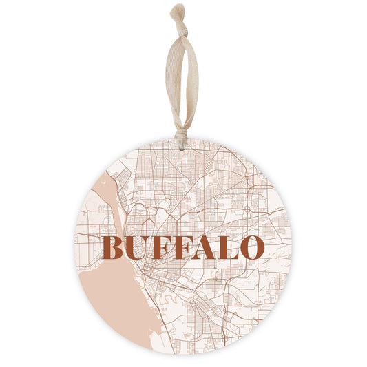 Modern Minimalist New York Buffalo Map | Wood Ornament | Eaches | Min 1