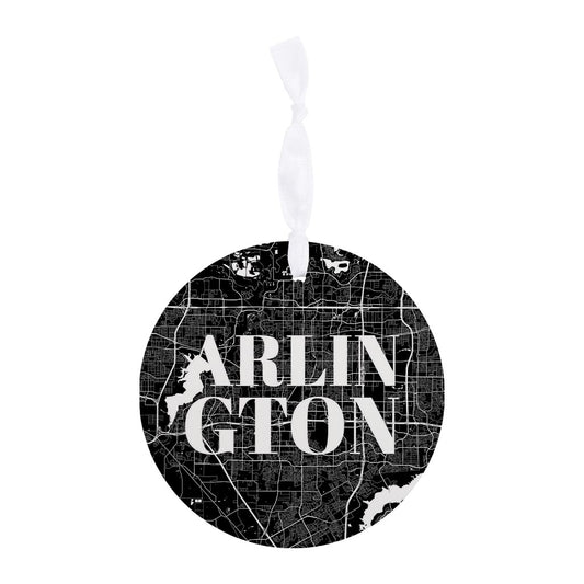 Minimalistic B&W Texas Arlington Map | Wood Ornament | Eaches | Min 6