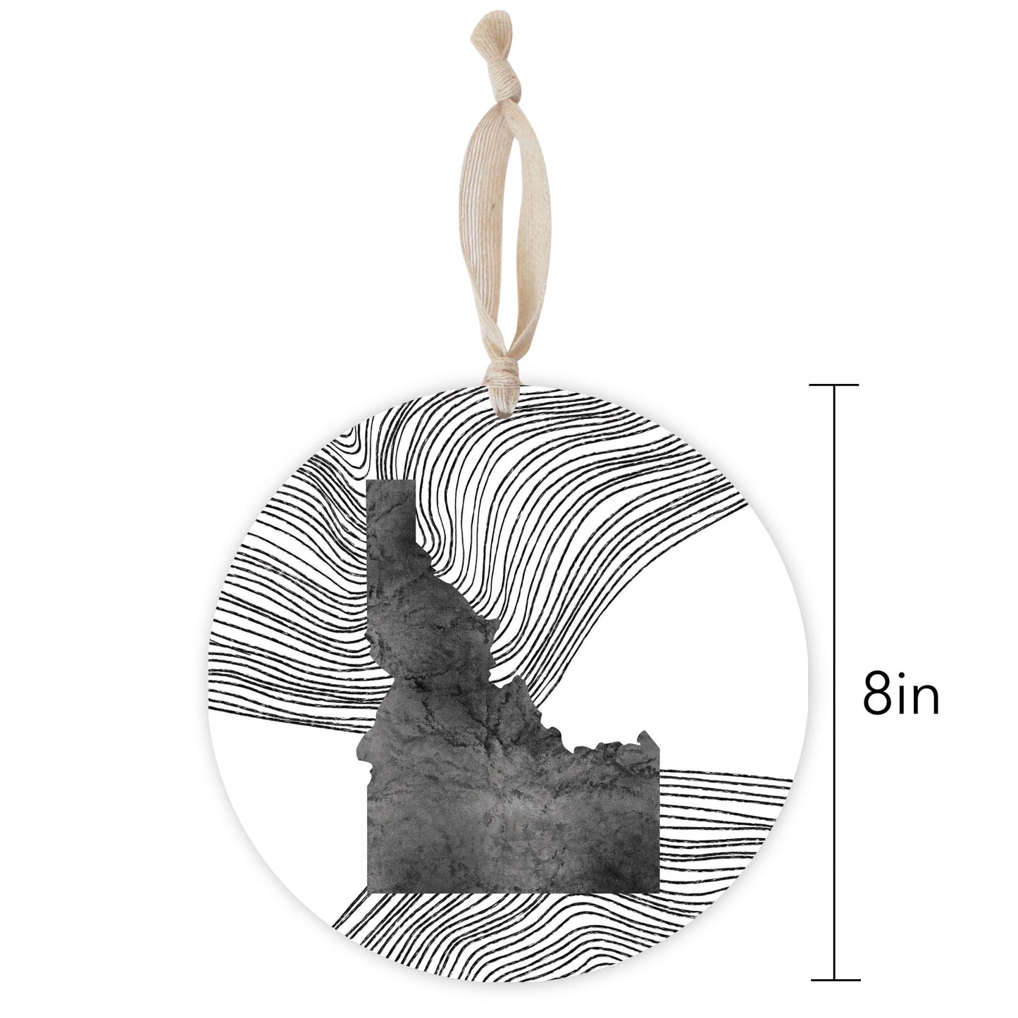 Minimalist B&W Idaho State With Fluid Lines | Wood Ornament | Eaches | Min 1