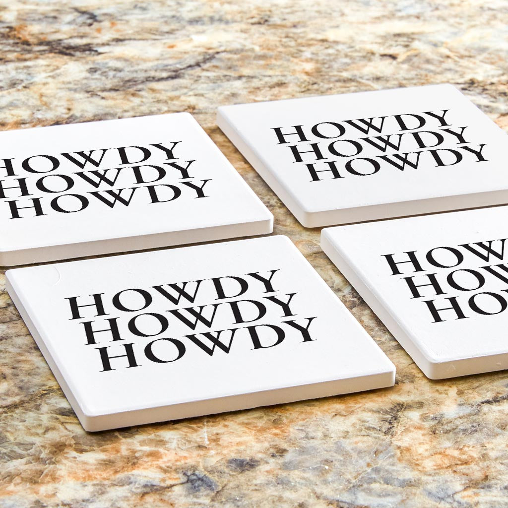 Minimalistic B&W Texas Howdy | Absorbent Coasters | Set of 4 | Min 2