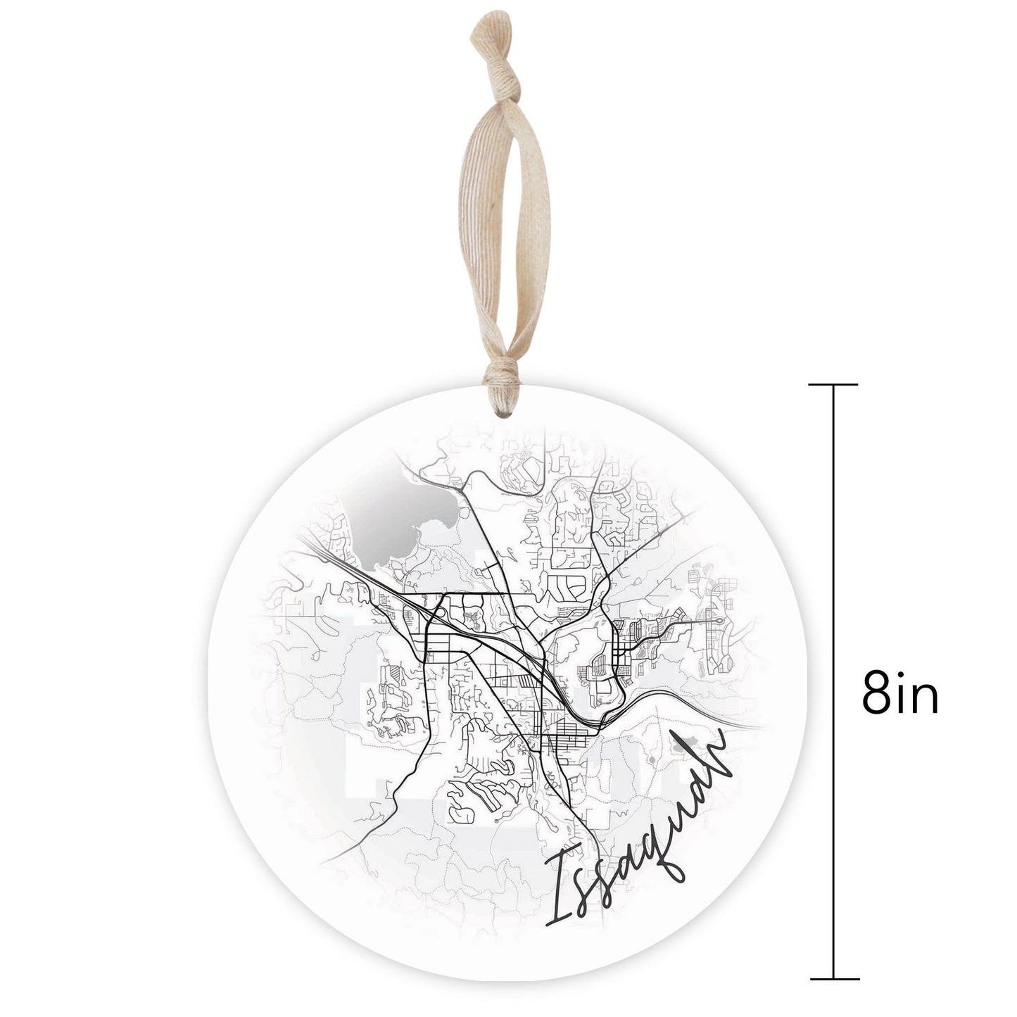 Minimalistic B&W Washington Issaquah Circle Map | Wood Ornament | Eaches | Min 1