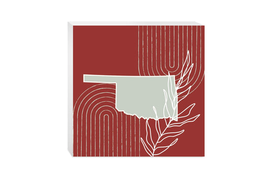 Modern Minimalist Oklahoma State Shape With Leaf | Wood Block | Eaches | Min 2