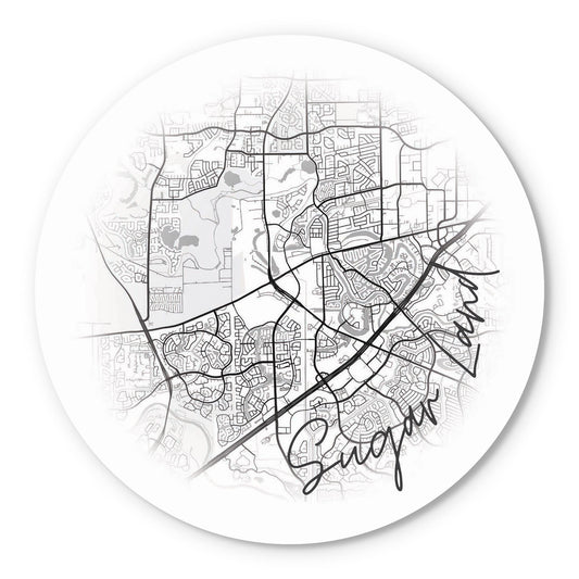 Minimalistic B&W Texas Sugarland Circle Map | Wood Sign | Eaches | Min 1