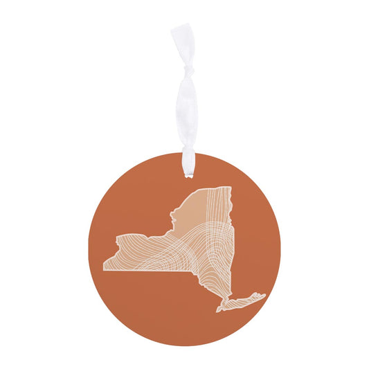 Modern Minimalist New York State Fluid Lines Dark| Wood Ornament | Eaches | Min 6