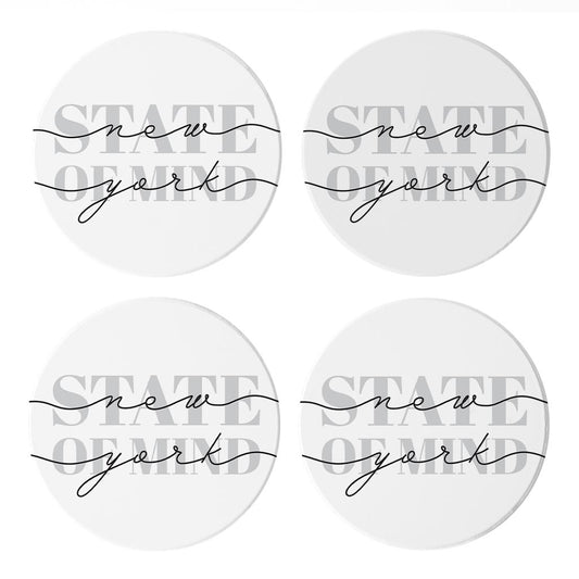 Minimalistic B&W New York Quip Ny State Of Mind | Absorbent Coasters | Set of 4 | Min 2