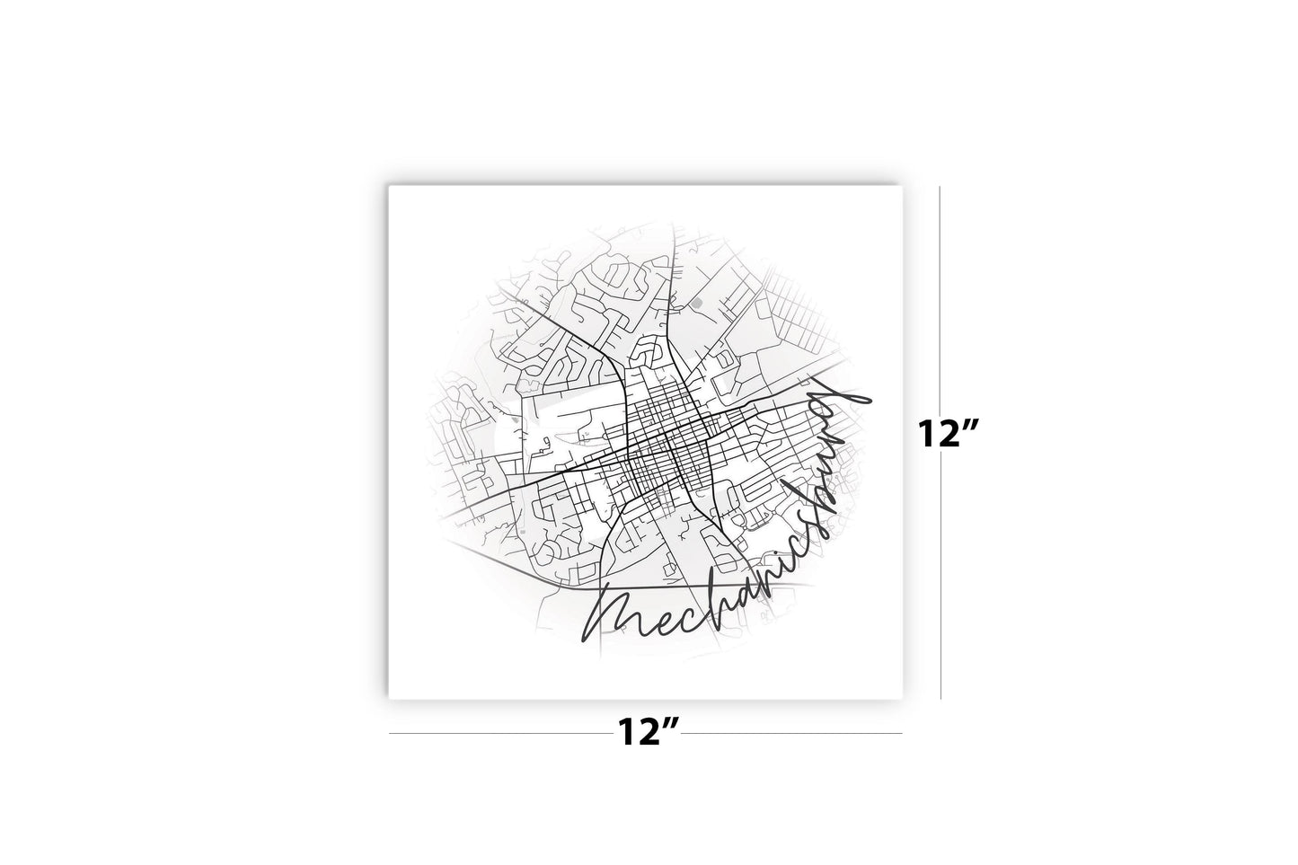 Minimalistic B&W Pennsylvania Mechanicsburg Circle Map | Wood Sign | Eaches | Min 2