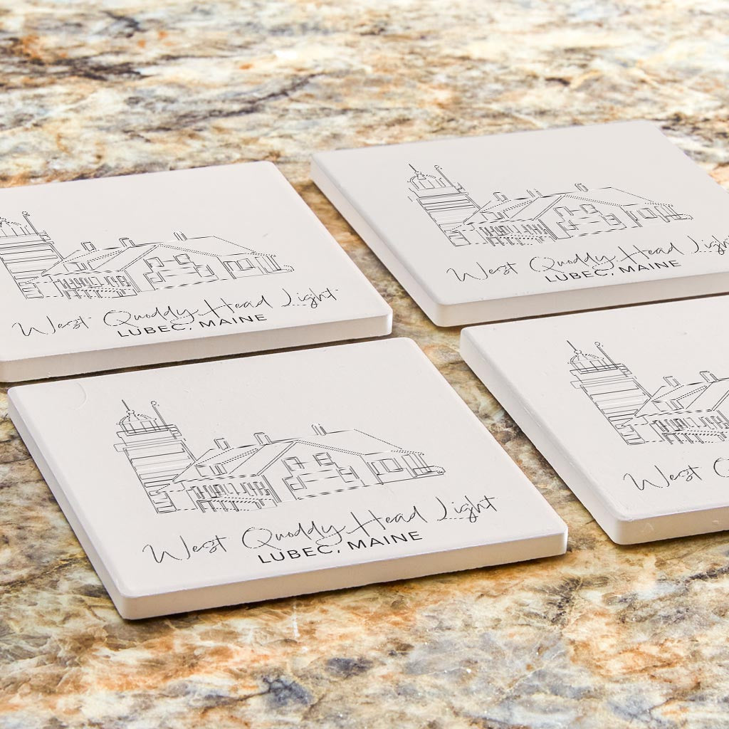 West Quoddy Head Light Muted Coastal | Absorbent Coasters | Set of 4 | Min 2