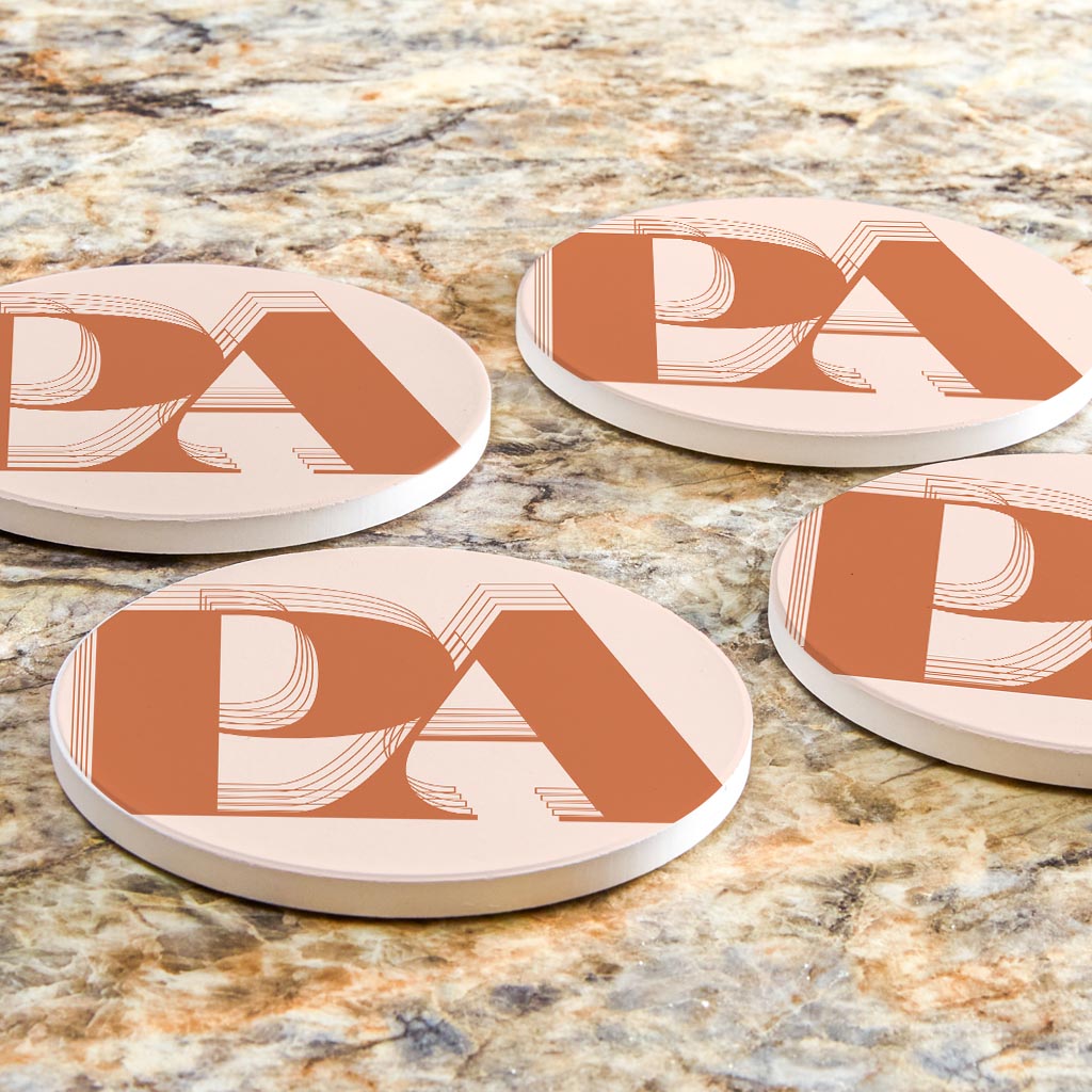 Modern Minimalist Pennsylvania Pa Initials Dark | Absorbent Coasters | Set of 4 | Min 2