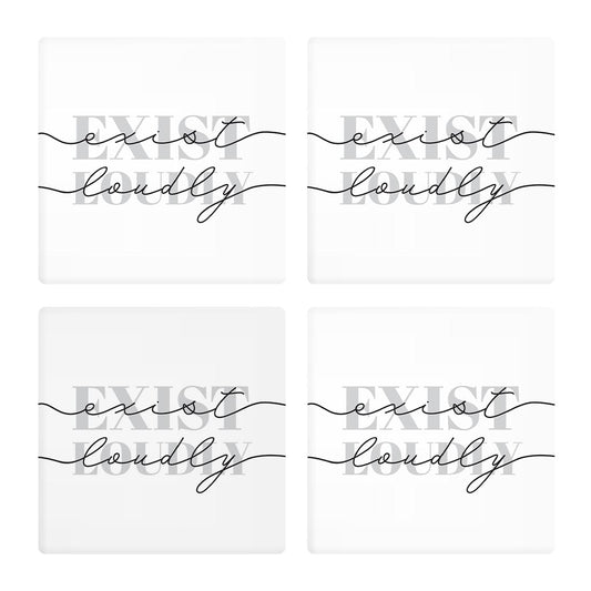 Modern Exist Loudly Texas | Absorbent Coasters | Set of 4 | Min 2