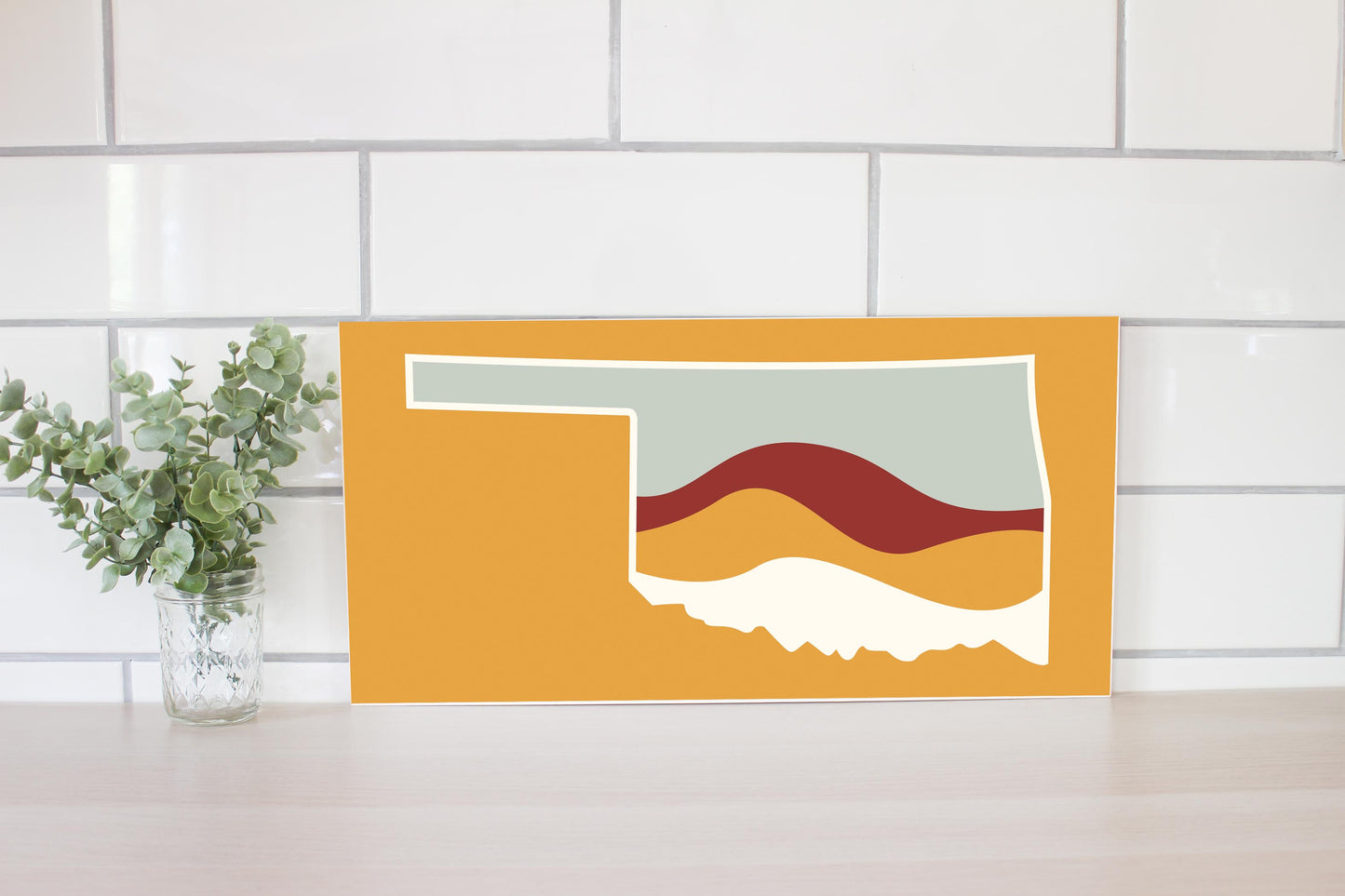 Modern Minimalist Oklahoma Orange Retro State Shape With Hills | Wood Sign | Eaches | Min 2