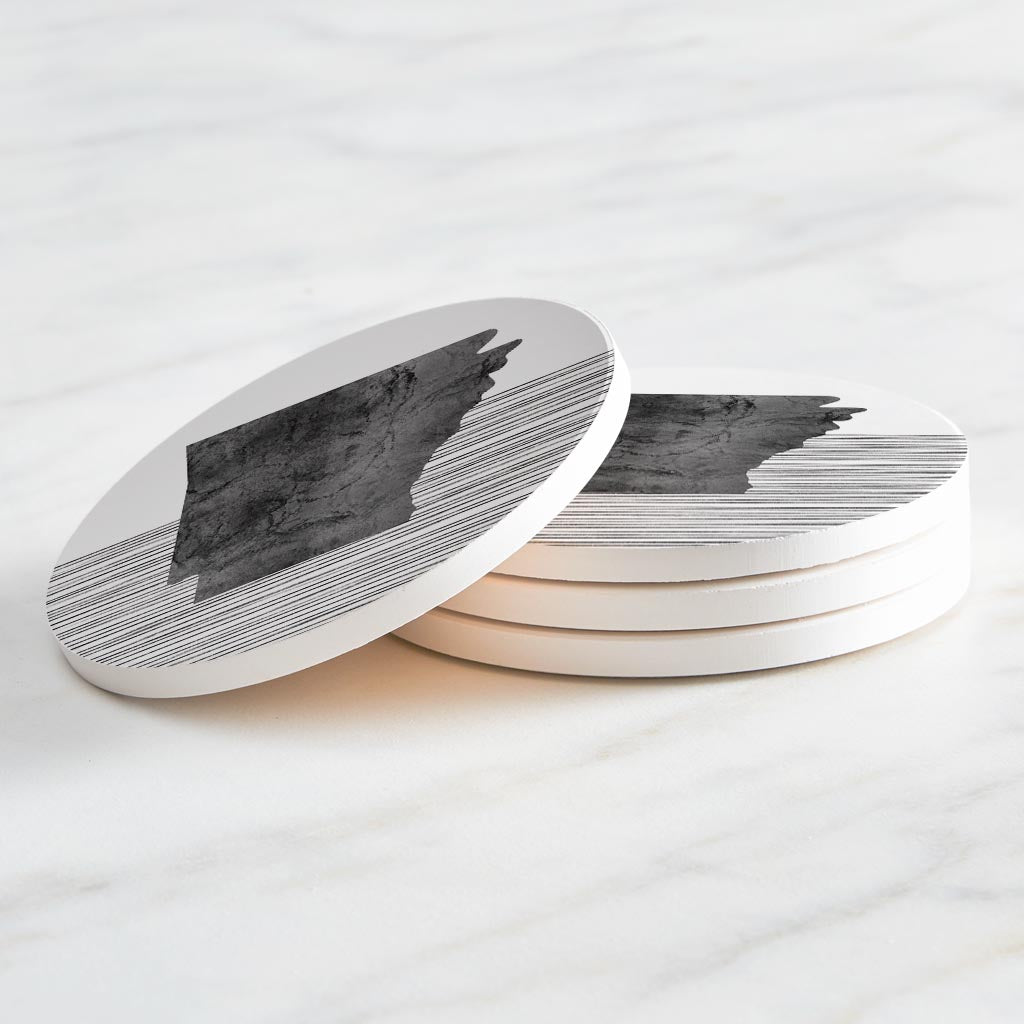 B&W Minimalist Arkansas Lines | Absorbent Coasters | Set of 4 | Min 2