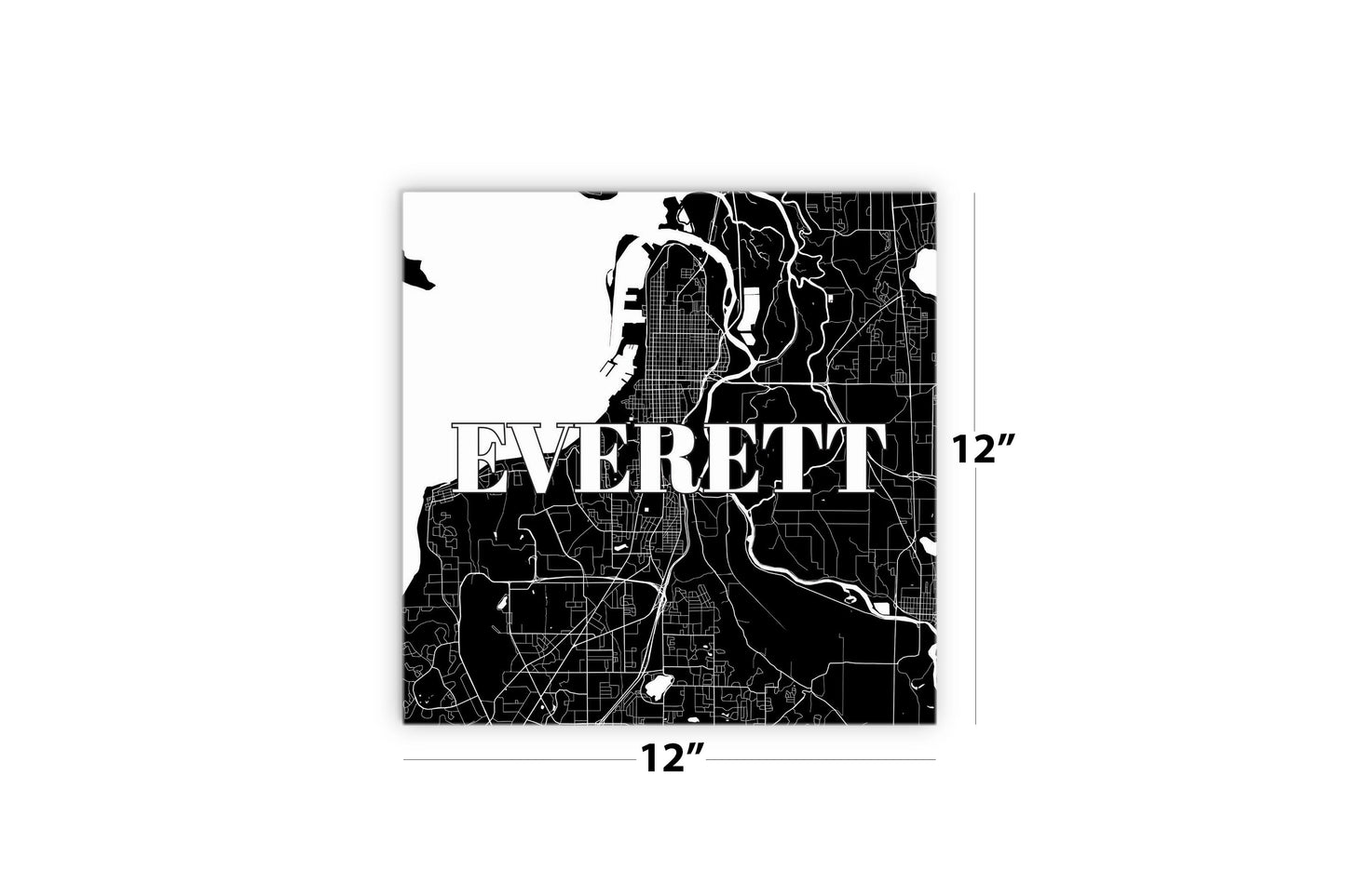 Minimalistic B&W Washington Everett Map | Wood Sign | Eaches | Min 2