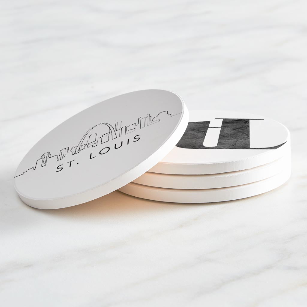 Minimalist B&W Missouri St Louis Line Drawings Stl | Absorbent Coasters | Set of 4 | Min 2