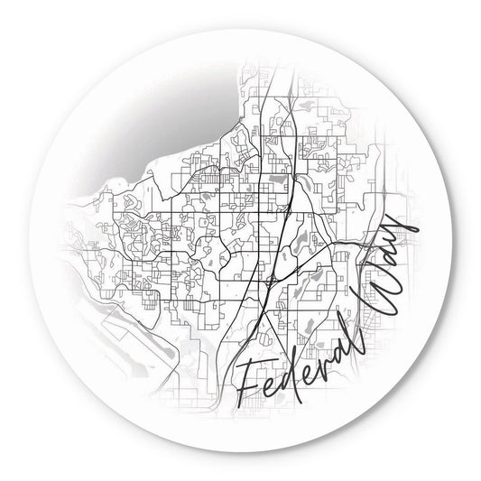 Minimalistic B&W Washington Federal Way Circle Map | Wood Sign | Eaches | Min 1