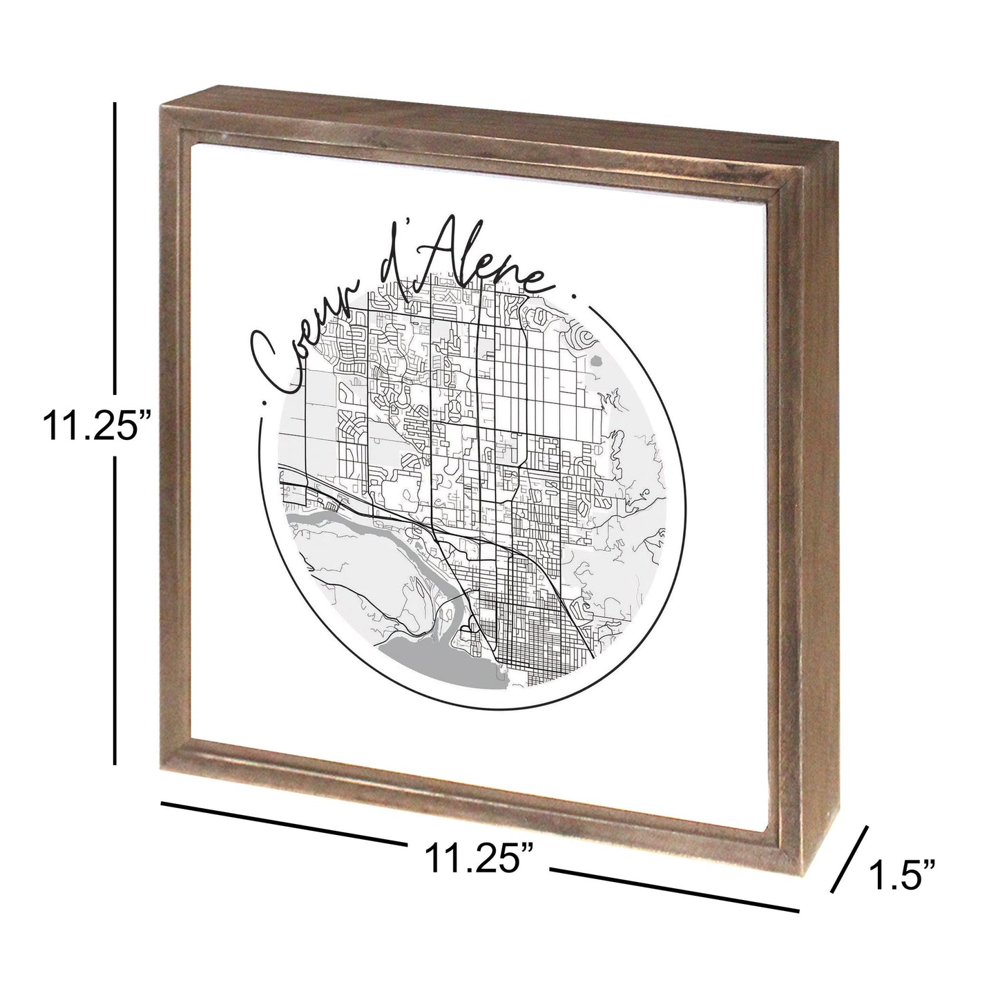 Minimalist B&W Idaho Coeur Dalene Circle Map | Wood Sign | Eaches | Min 1