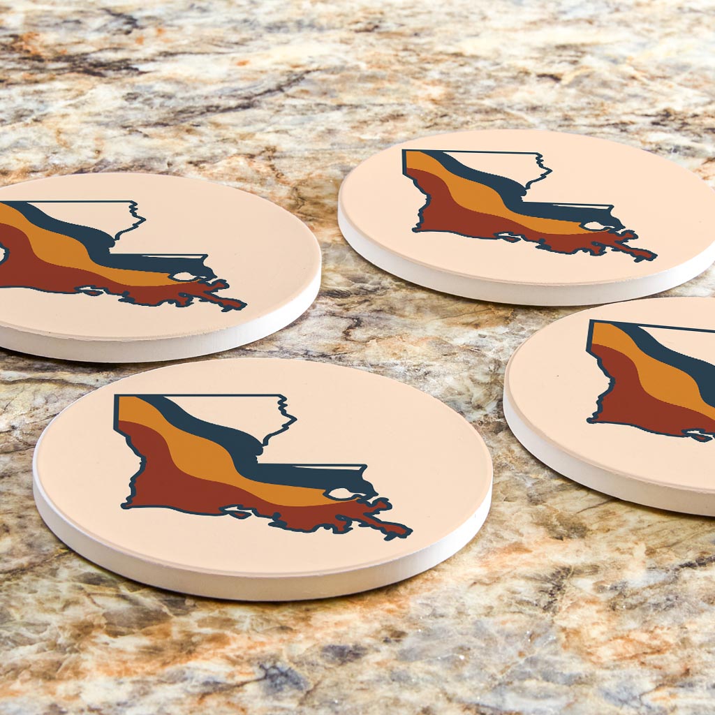 Modern Minimalist Louisiana Retro State Shape | Absorbent Coasters | Set of 4 | Min 2