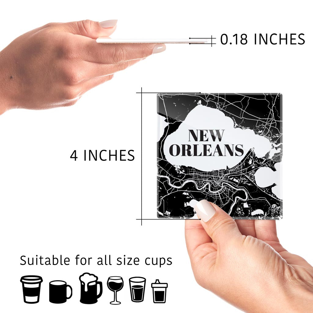 Modern Louisiana New Orleans Map | Hi-Def Glass Coasters | Set of 4 | Min 2