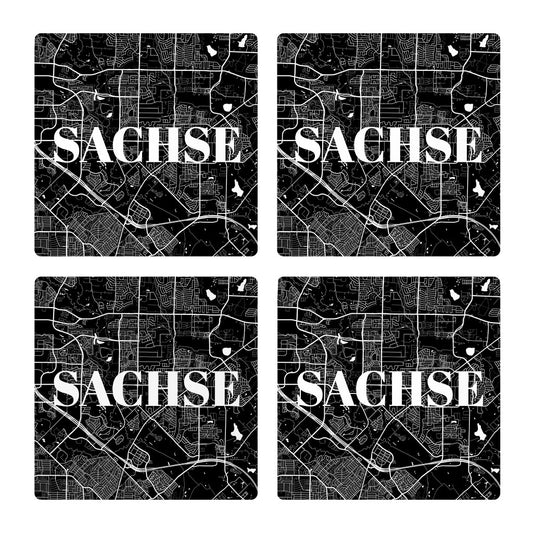 Minimalistic B&W Texas Sachse Map| Absorbent Coasters | Set of 4 | Min 2