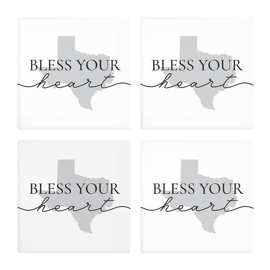 Minimalistic B&W Texas Bless Your Heart | Absorbent Coasters | Set of 4 | Min 2