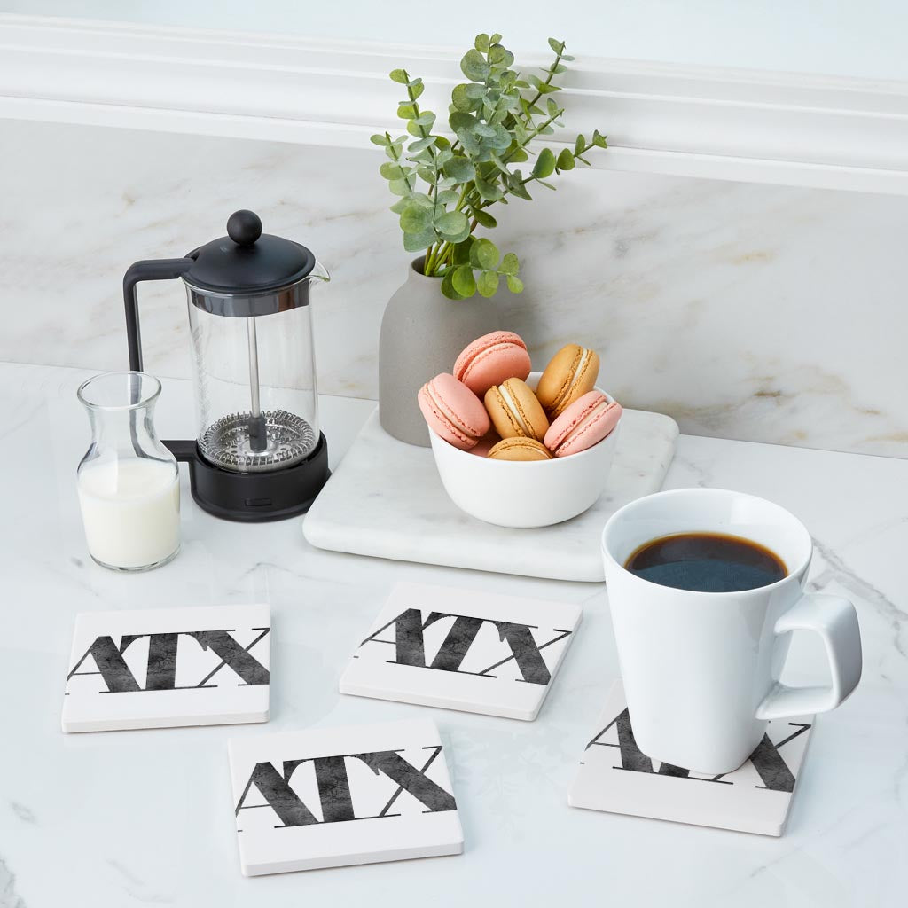 Minimalistic B&W Texas Austin White Initials | Absorbent Coasters | Set of 4 | Min 2