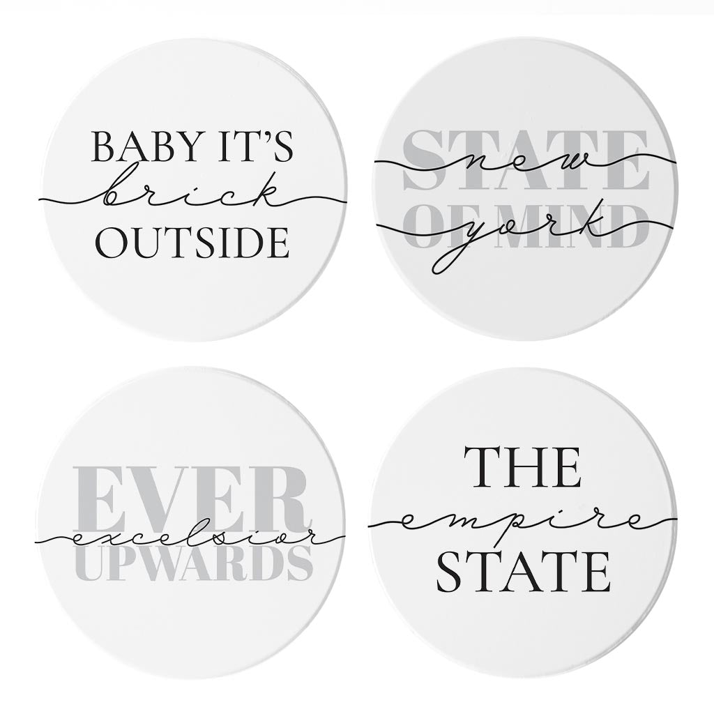 Minimalistic B&W New York Quips| Absorbent Coasters | Set of 4 | Min 2