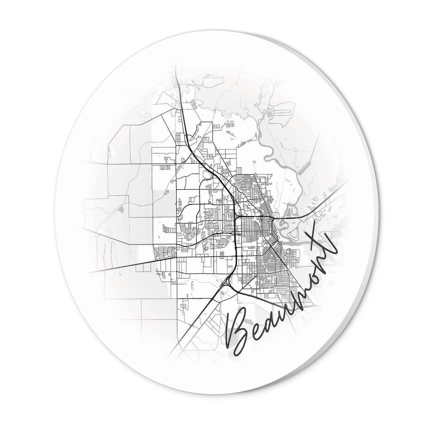 Minimalistic B&W Texas Beaumont Circle Map | Wood Sign | Eaches | Min 1