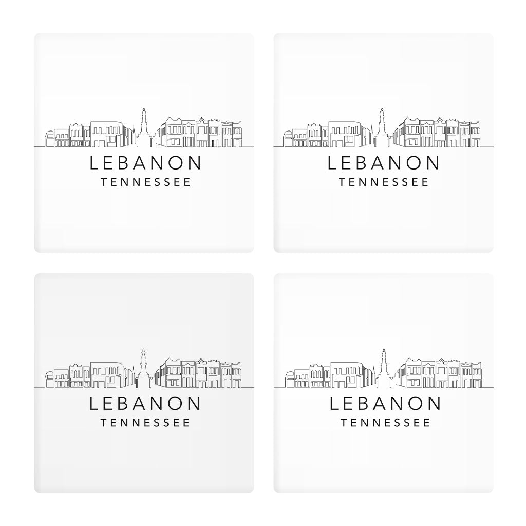 Minimalist B&W Tennessee Lebanon Skyline | Absorbent Coasters | Set of 4 | Min 2