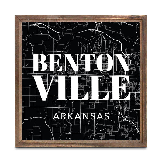 Minimalist B&W Arkansas Bentonville Map State | Wood Sign | Eaches | Min 1