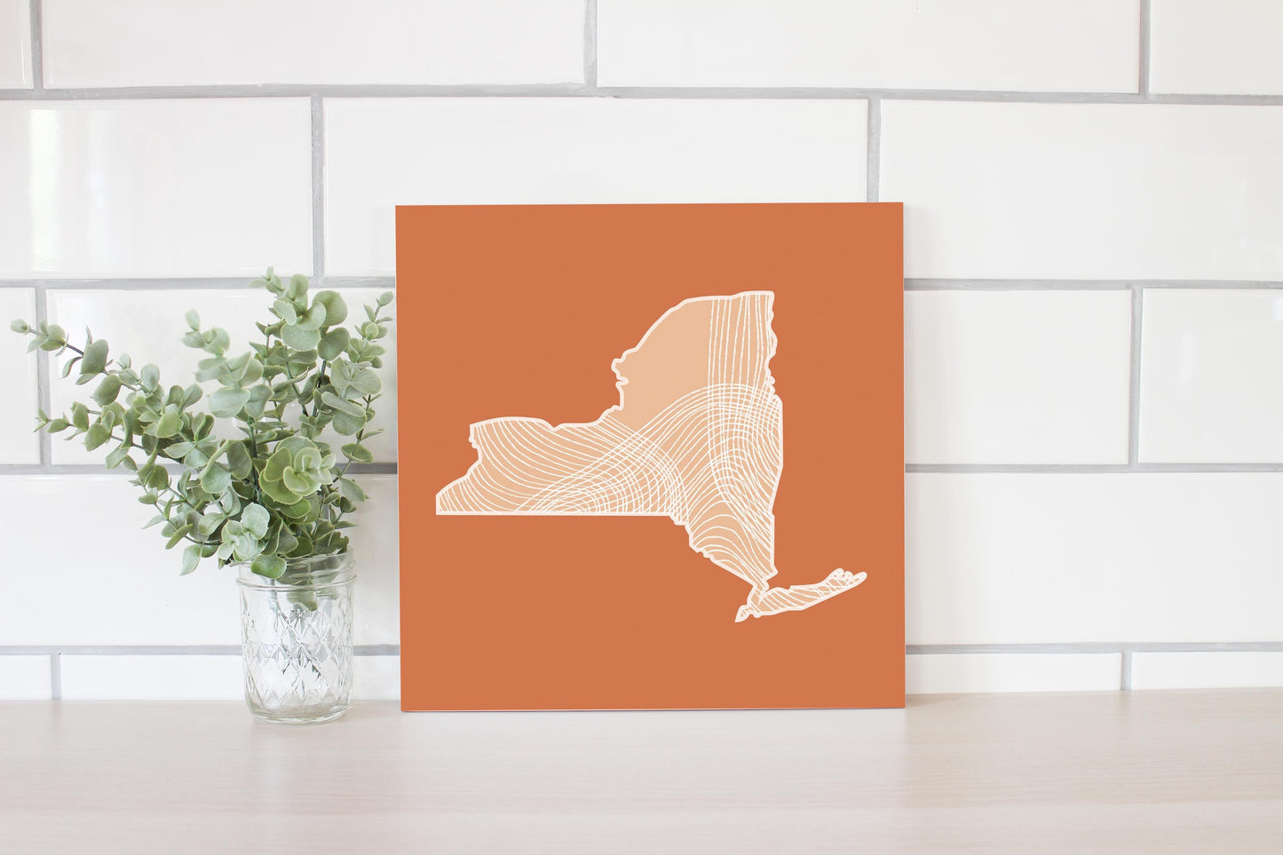 Modern Minimalist New York State Fluid Lines Dark | Wood Sign | Eaches | Min 2