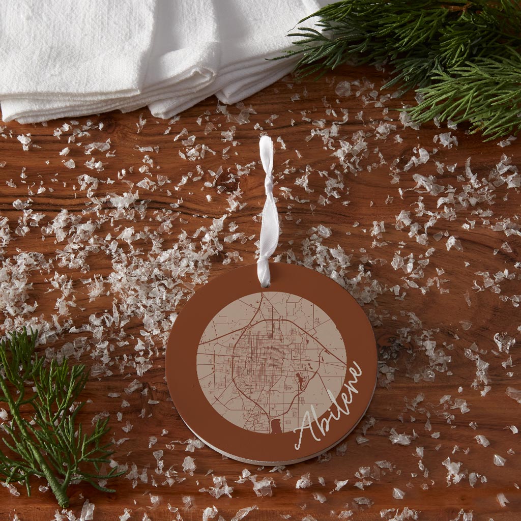 Modern Minimalist Texas Abilene Circle Map | Wood Ornament | Eaches | Min 6