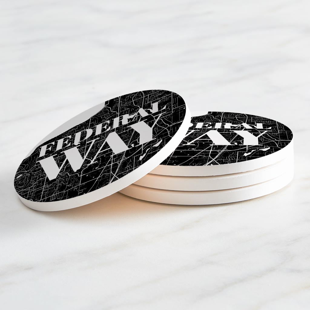 Minimalistic B&W Washington Federal Way Map | Absorbent Coasters | Set of 4 | Min 2