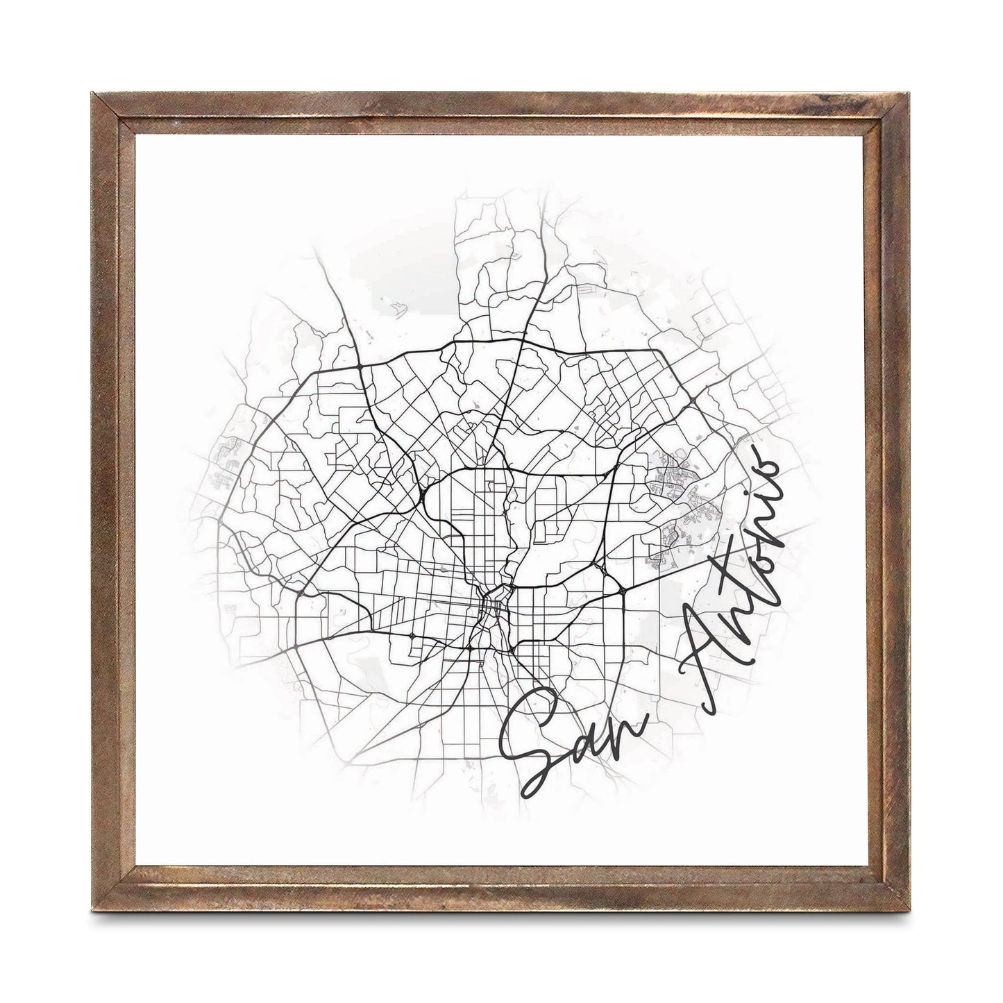 Minimalistic B&W Texas San Antonio Circle Map | Wood Sign | Eaches | Min 1