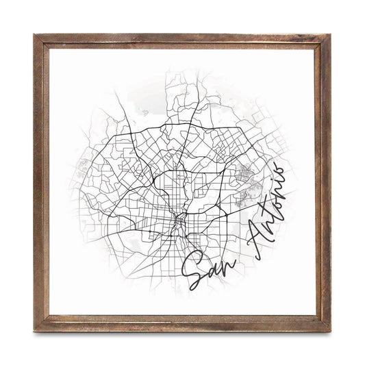 Minimalistic B&W Texas San Antonio Circle Map | Wood Sign | Eaches | Min 1