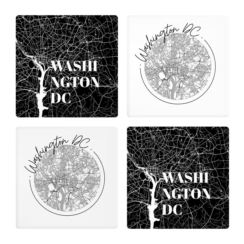 Minimalistic B&W Washington Dc Maps | Absorbent Coasters | Set of 4 | Min 2