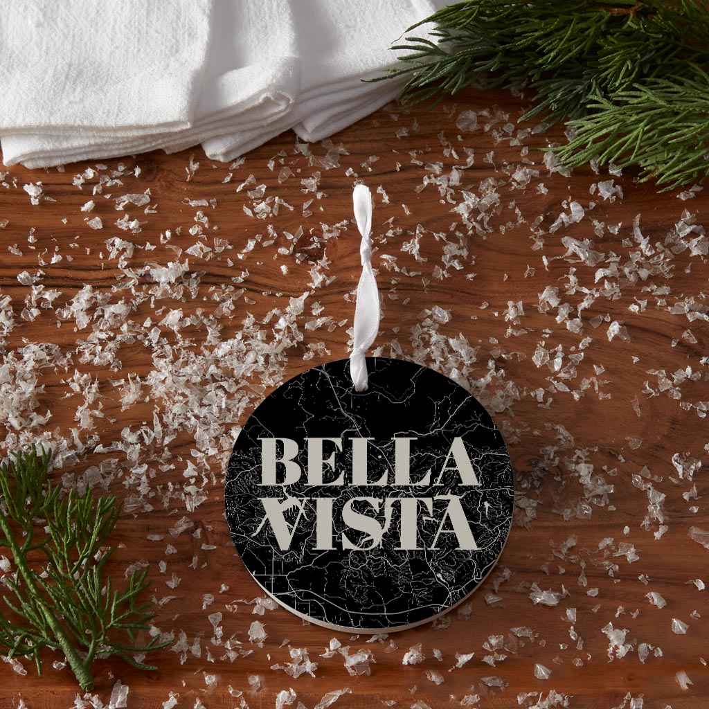 Minimalist B&W Arkansas Bella Vista Map | Wood Ornament | Eaches | Min 6