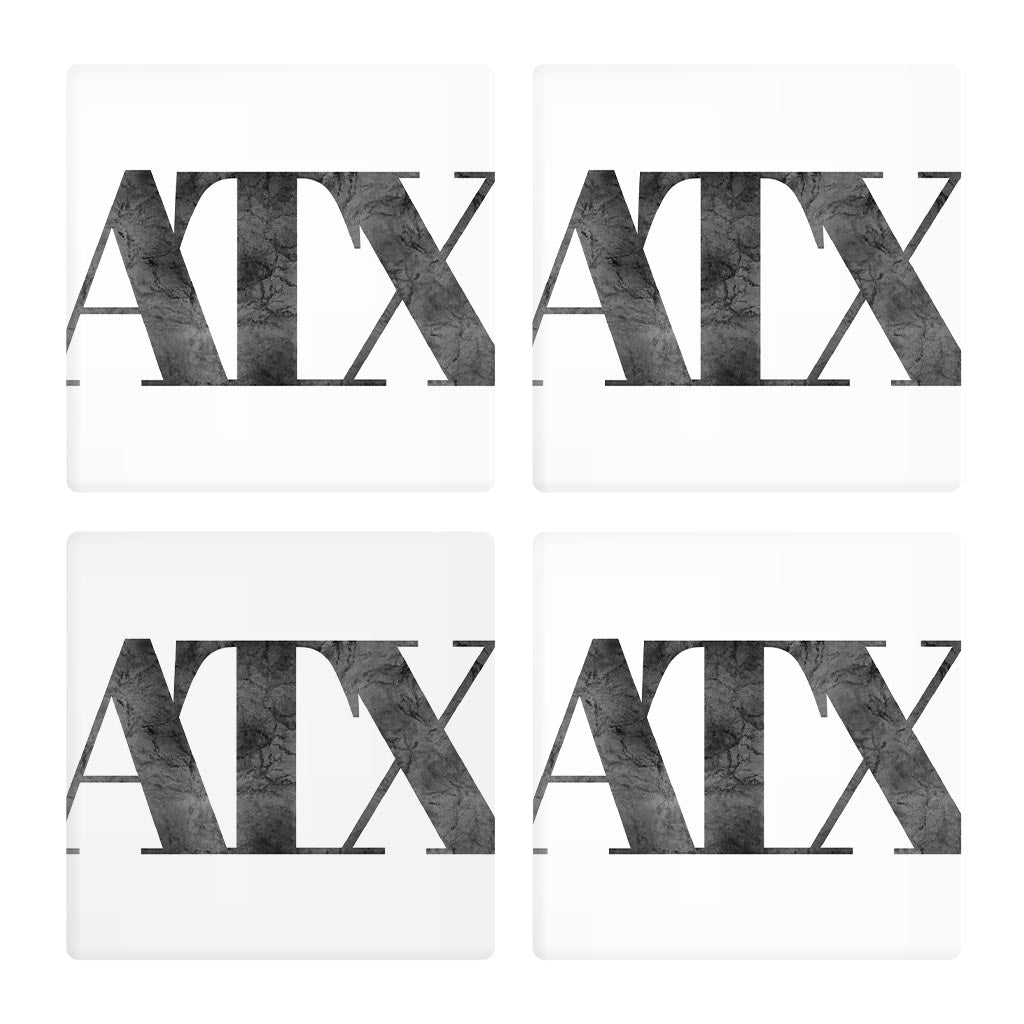 Minimalistic B&W Texas Austin White Initials | Absorbent Coasters | Set of 4 | Min 2