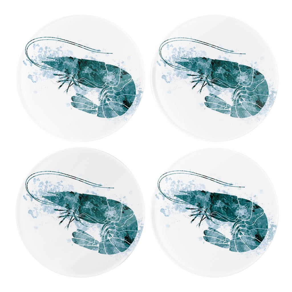 Blue White Water Color Shrimp | Hi-Def Glass Coasters | Set of 4 | Min 2