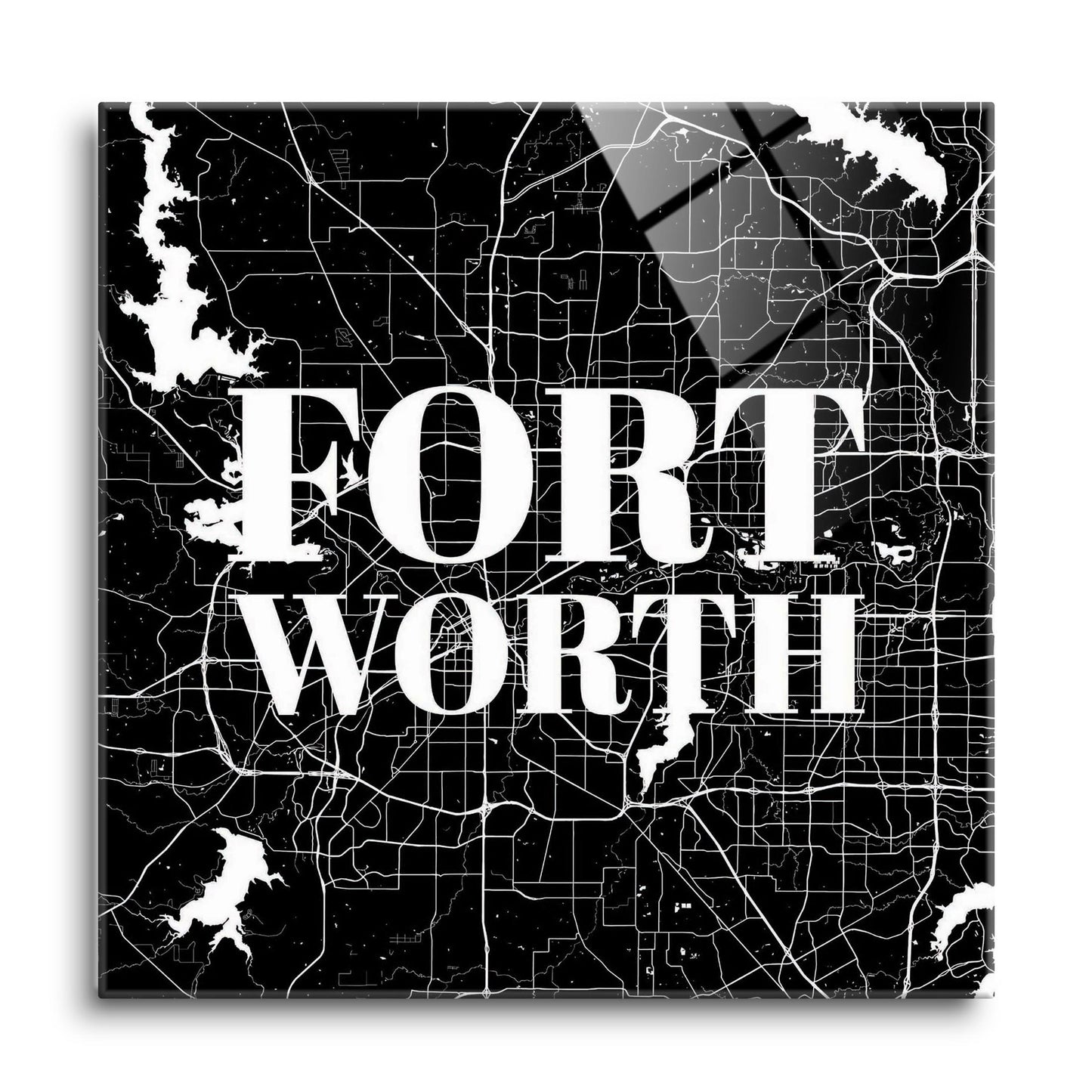 Minimalistic B&W Texas Fort Worth Map | Hi-Def Glass Art | Eaches | Min 1